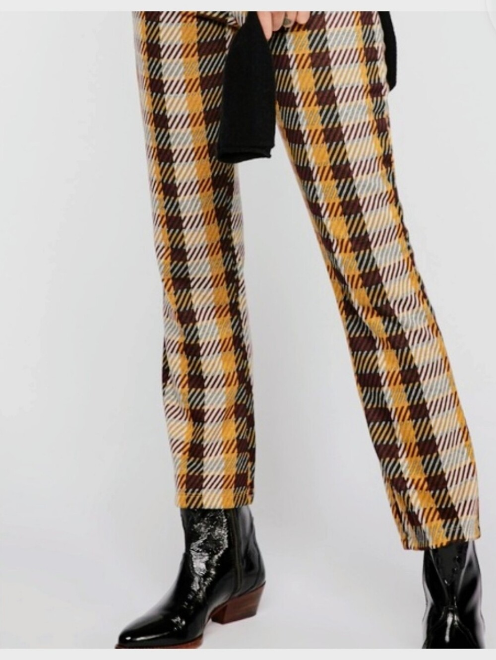 Free People Plaid Clean Crop  Flare Knit Pant